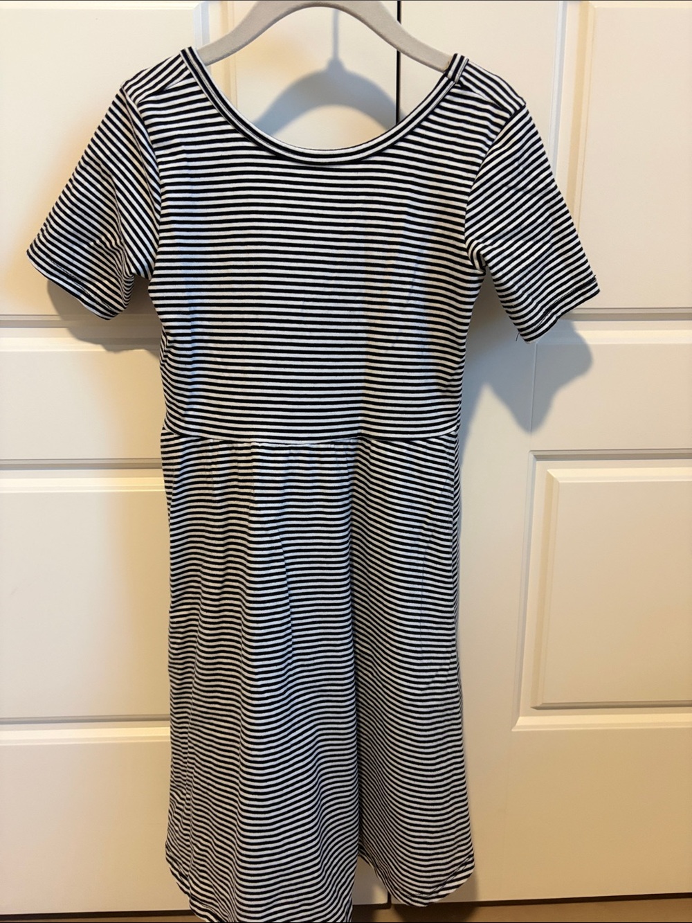 Girls' Black & White Striped Short Sleeve Swing Dress
